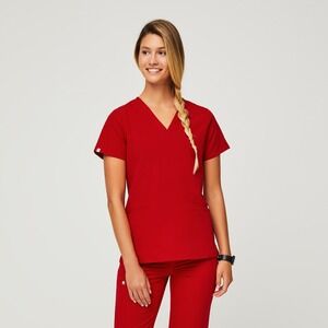 FIGS Casma Three Pocket Scrub Top XXS Winning Red Technical